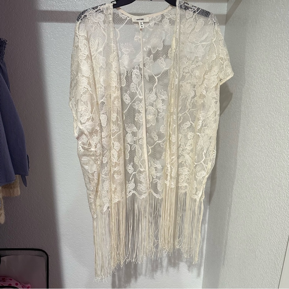 Meraki Cream Lace Kimono with Frills